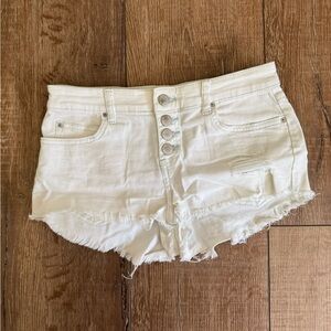 Billabong White Jean Shorts with Frayed Hem